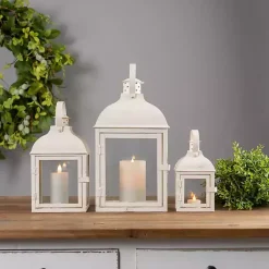 Lanterns>Kirklands Home Metal Slope Top Lanterns, Set of 3 Ivory