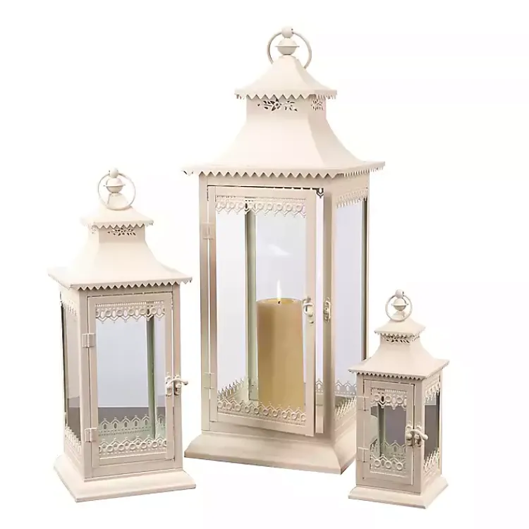Lanterns>Kirklands Home Metal Vintage Lanterns, Set of 3 Ivory