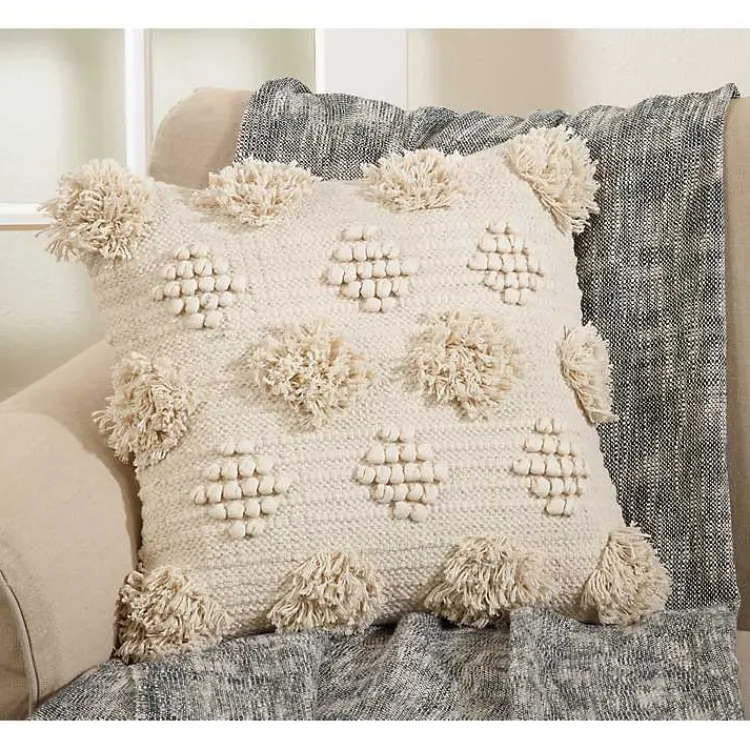 Pillows>Kirklands Home Moroccan Tufted Pom Pom Throw Pillow Ivory