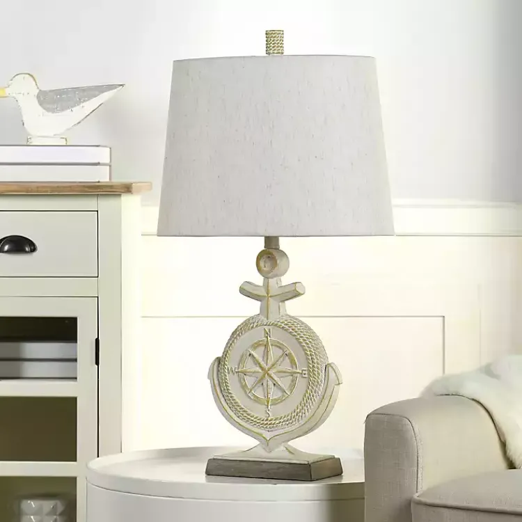 Kirklands Home Ivory Nautical Anchor Table Lamp White New
