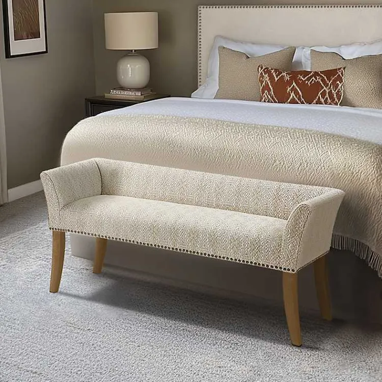 Kirklands Home Patterned Short Wingback Upholstered Bench Ivory Hot