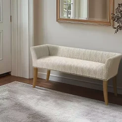 Kirklands Home Patterned Short Wingback Upholstered Bench Ivory Hot