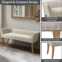 Kirklands Home Patterned Short Wingback Upholstered Bench Ivory Hot