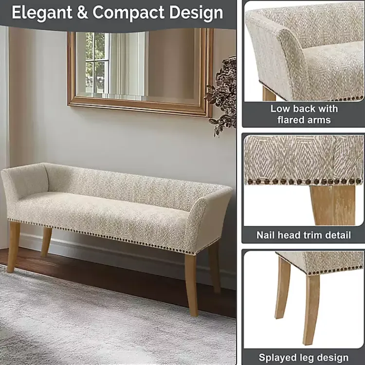 Kirklands Home Patterned Short Wingback Upholstered Bench Ivory Hot