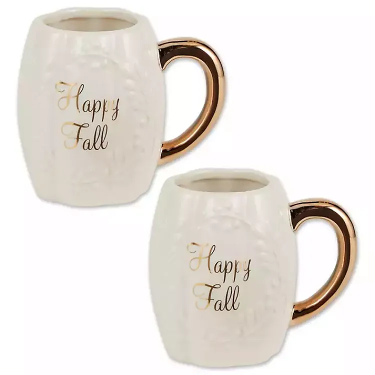 Fall>Kirklands Home Ivory Pumpkin Happy Fall 2-pc. Ceramic Mug Set