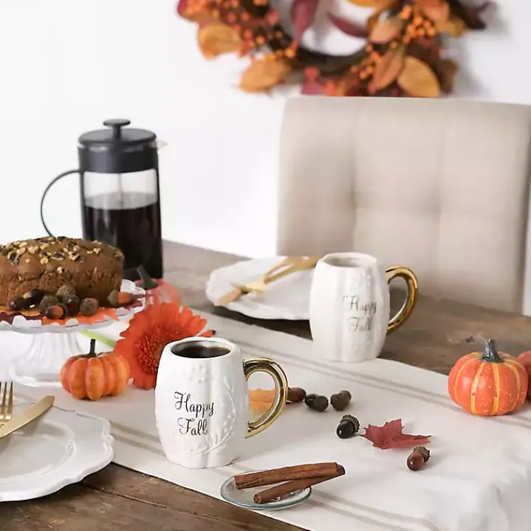 Fall>Kirklands Home Ivory Pumpkin Happy Fall 2-pc. Ceramic Mug Set