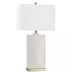 Kirklands Home Ribbed Ceramic Rectangular Table Lamp Ivory Hot
