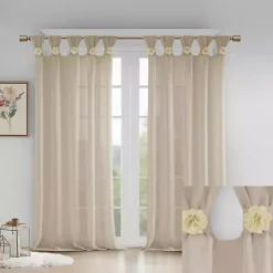Kirklands Home Rosette Tab Top Curtain Panel, 95 in. Ivory Clearance