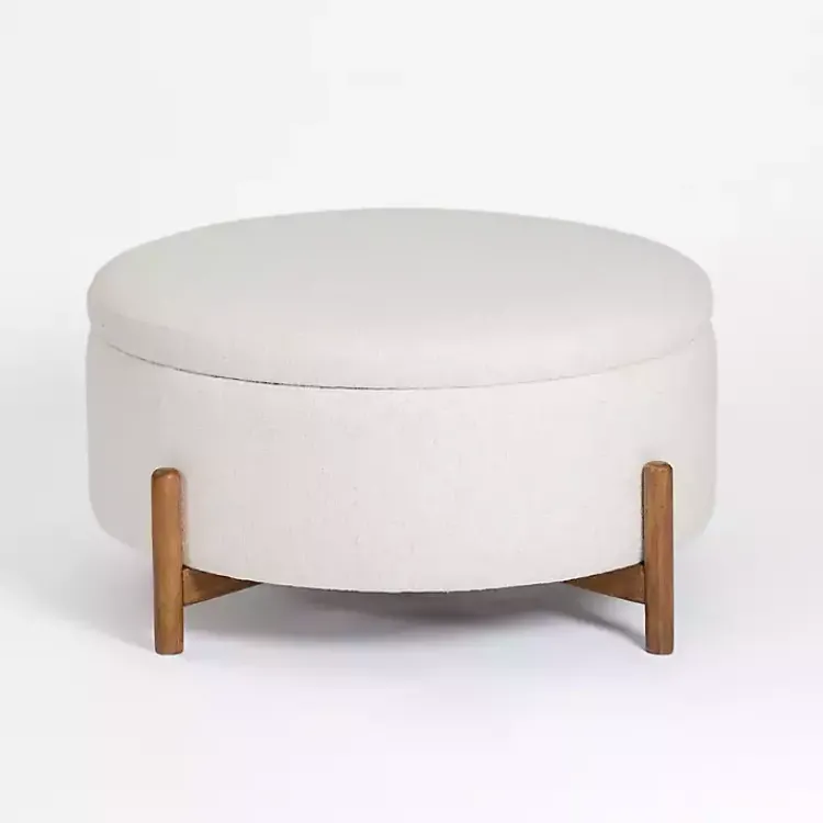 Kirklands Home Round Storage Coffee Table Ottoman Ivory Clearance