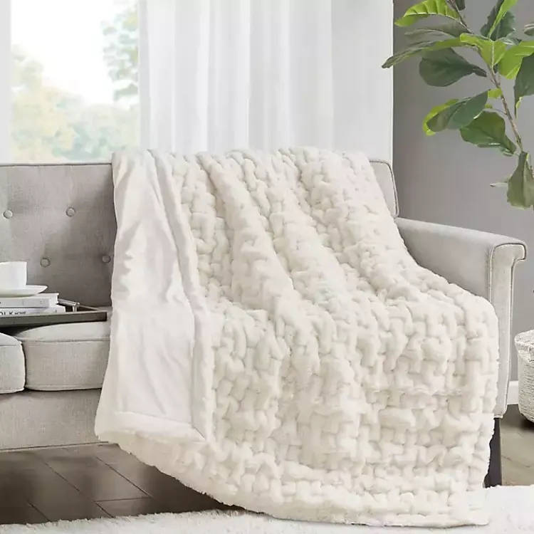 Blankets & Throws>Kirklands Home Ruched Fur Throw Ivory