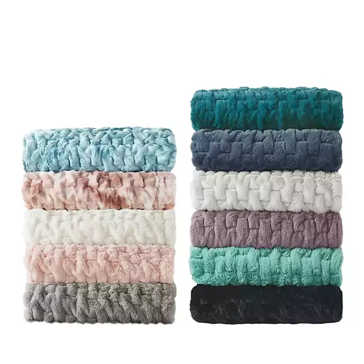 Blankets & Throws>Kirklands Home Ruched Fur Throw Ivory