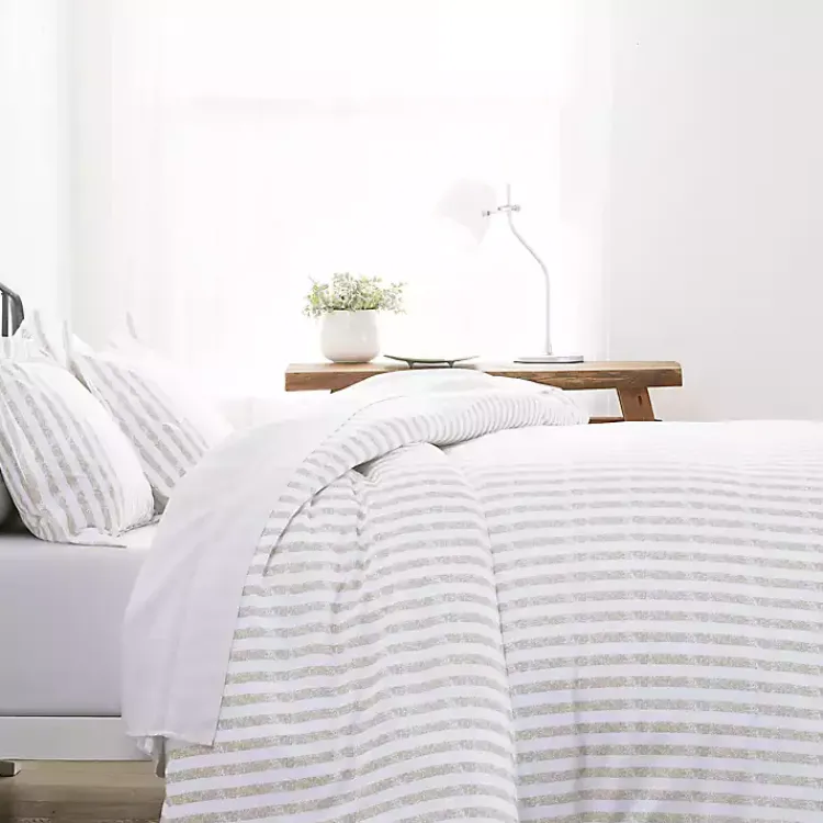 Kirklands Home Rugged Stripes Puffed 3-pc. King Duvet Set Ivory New