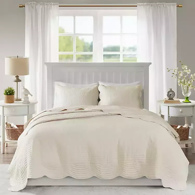 Kirklands Home Scalloped Monica 3-pc. King Coverlet Set Ivory Online
