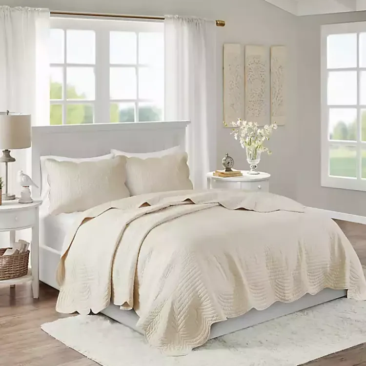 Kirklands Home Scalloped Monica 3-pc. King Coverlet Set Ivory Online