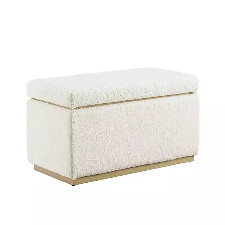Kirklands Home Ivory Sherpa & Pine Rectangle Storage Ottoman