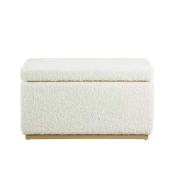 Kirklands Home Ivory Sherpa & Pine Rectangle Storage Ottoman