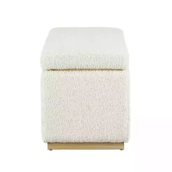 Kirklands Home Ivory Sherpa & Pine Rectangle Storage Ottoman