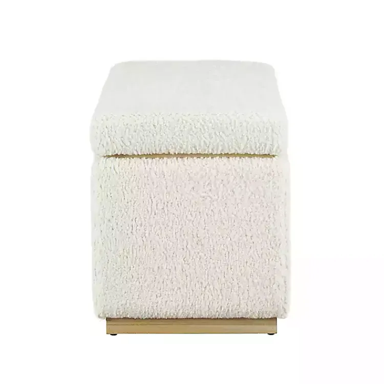 Kirklands Home Ivory Sherpa & Pine Rectangle Storage Ottoman