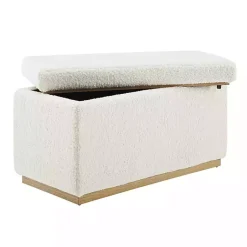 Kirklands Home Ivory Sherpa & Pine Rectangle Storage Ottoman