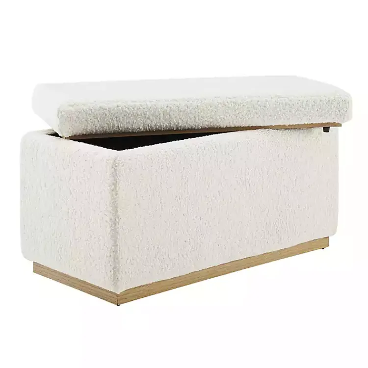 Kirklands Home Ivory Sherpa & Pine Rectangle Storage Ottoman