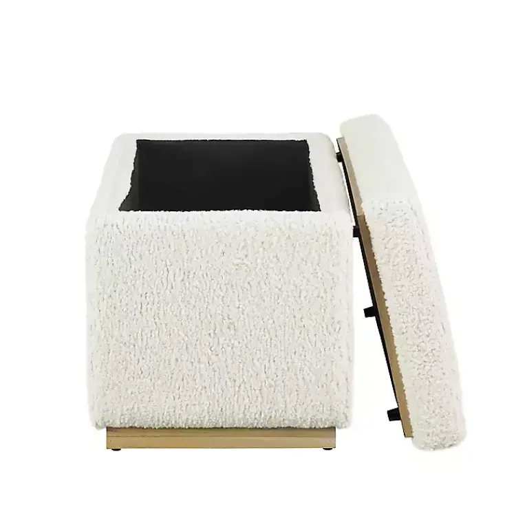 Kirklands Home Ivory Sherpa & Pine Rectangle Storage Ottoman