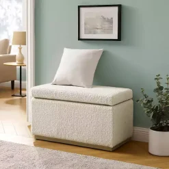 Kirklands Home Ivory Sherpa & Pine Rectangle Storage Ottoman