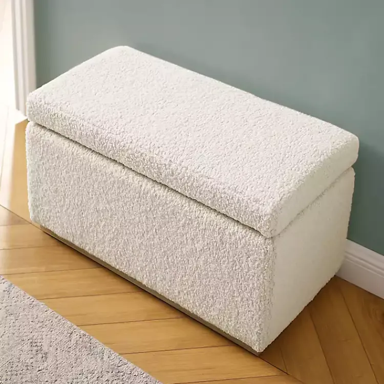 Kirklands Home Ivory Sherpa & Pine Rectangle Storage Ottoman