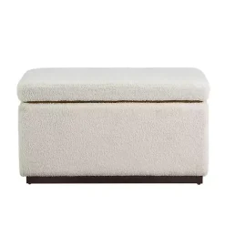 Kirklands Home Ivory Sherpa & Walnut Rectangle Storage Ottoman Outlet