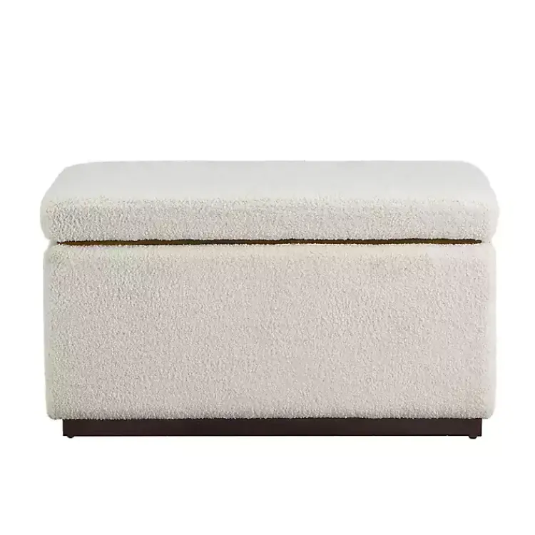 Kirklands Home Ivory Sherpa & Walnut Rectangle Storage Ottoman Outlet
