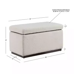 Kirklands Home Ivory Sherpa & Walnut Rectangle Storage Ottoman Outlet