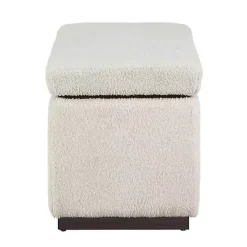 Kirklands Home Ivory Sherpa & Walnut Rectangle Storage Ottoman Outlet