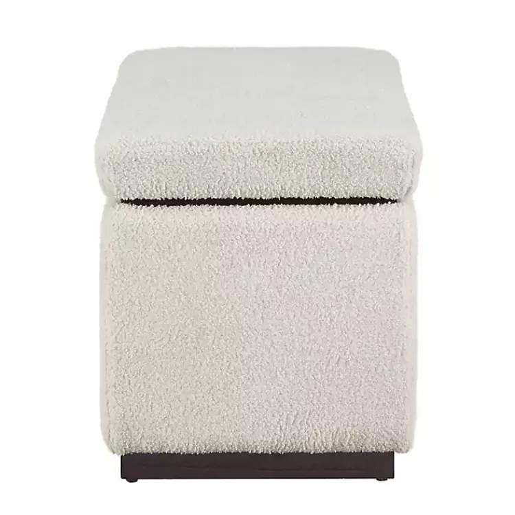 Kirklands Home Ivory Sherpa & Walnut Rectangle Storage Ottoman Outlet