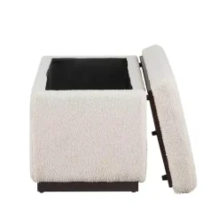 Kirklands Home Ivory Sherpa & Walnut Rectangle Storage Ottoman Outlet