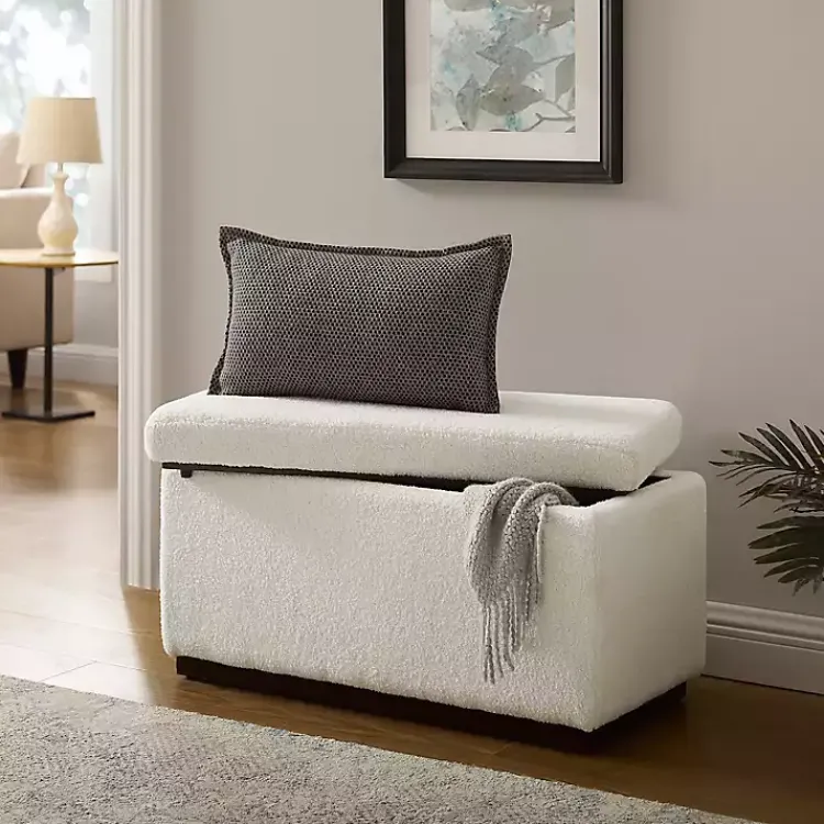 Kirklands Home Ivory Sherpa & Walnut Rectangle Storage Ottoman Outlet