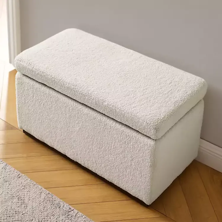 Kirklands Home Ivory Sherpa & Walnut Rectangle Storage Ottoman Outlet