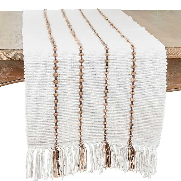 Kirklands Home Ivory Striped Fringe Table Runner New