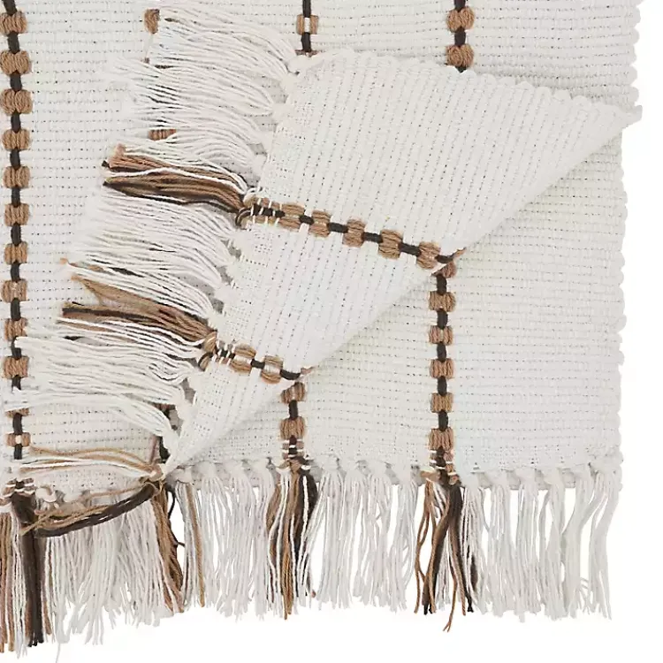 Kirklands Home Ivory Striped Fringe Table Runner New
