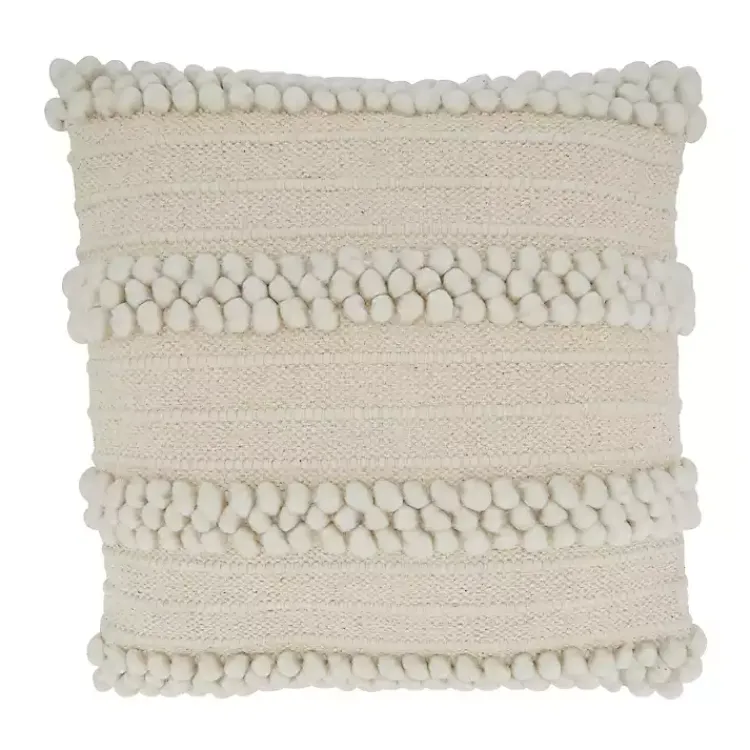Pillows>Kirklands Home Striped Pom Pom Pillow Ivory