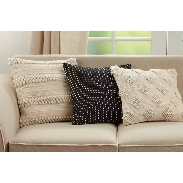 Pillows>Kirklands Home Striped Pom Pom Pillow Ivory