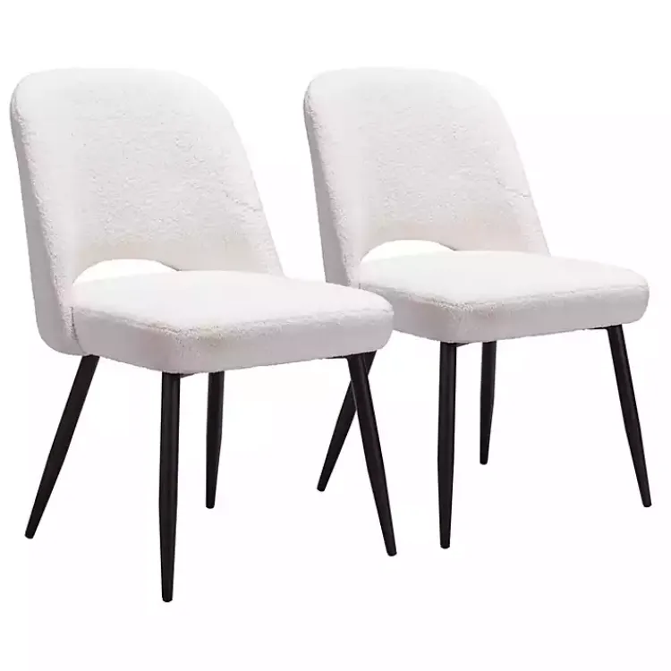 Kirklands Home Ivory Teddy Upholstered Dining Chairs, Set of 2 White Sale
