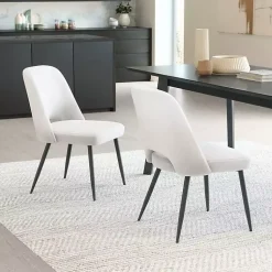 Kirklands Home Ivory Teddy Upholstered Dining Chairs, Set of 2 White Sale