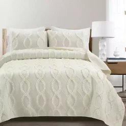 Kirklands Home Ivory Trellis Ruffles 3-pc. King Quilt Set White Clearance