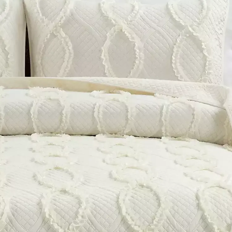 Kirklands Home Ivory Trellis Ruffles 3-pc. King Quilt Set White Clearance