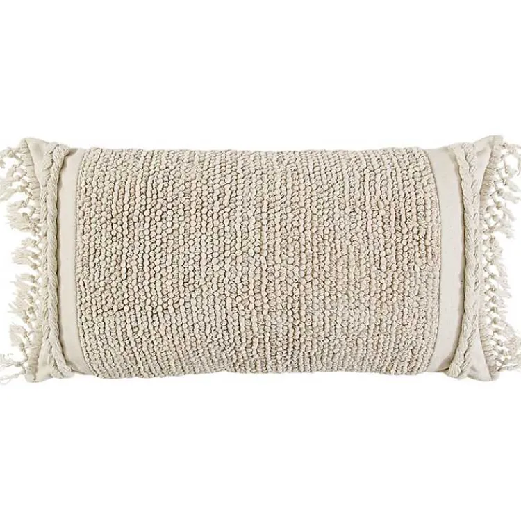 Pillows>Kirklands Home Tufted Macrame Tassels Lumbar Pillow Ivory