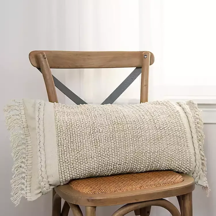 Pillows>Kirklands Home Tufted Macrame Tassels Lumbar Pillow Ivory