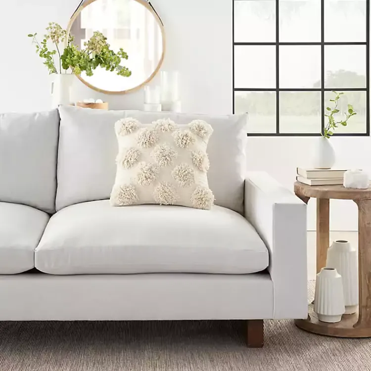 Pillows>Kirklands Home Tufted Pom Poms Throw Pillow Ivory