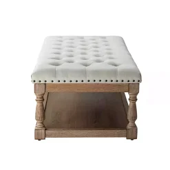 Kirklands Home Tufted Rectangle Wood Ottoman Ivory Sale