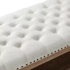 Kirklands Home Tufted Rectangle Wood Ottoman Ivory Sale
