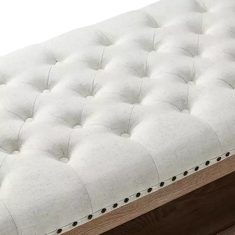 Kirklands Home Tufted Rectangle Wood Ottoman Ivory Sale