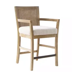Kirklands Home Upholstered Cane Backrest Counter Stool Ivory Outlet